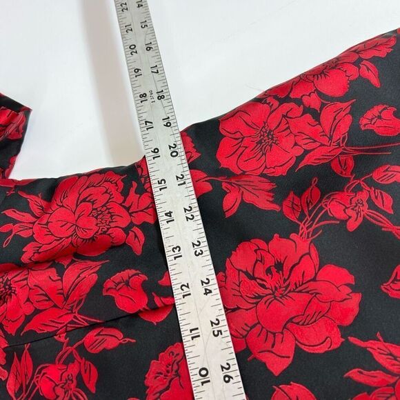 Talbots Dress Women's 8 Black & Red Bow Floral Jacquard A-Line Short Sleeve - Picture 2 of 10